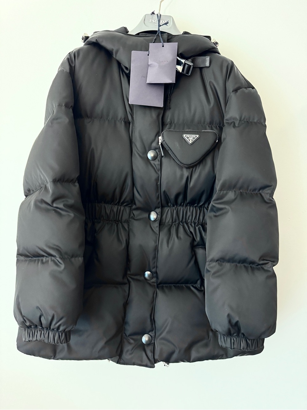 PRADA Re-Nylon Down Puffer Padded Jacket Black Size IT 38